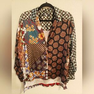 Colorful Patchwork Button-Up Shirt